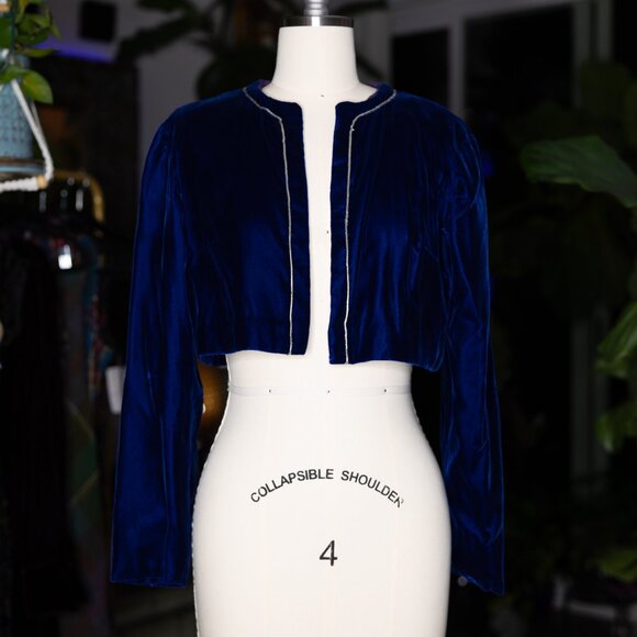 Vintage Handmade Royal Blue Velvet Bolero Jacket (Small) - Picture 6 of 16